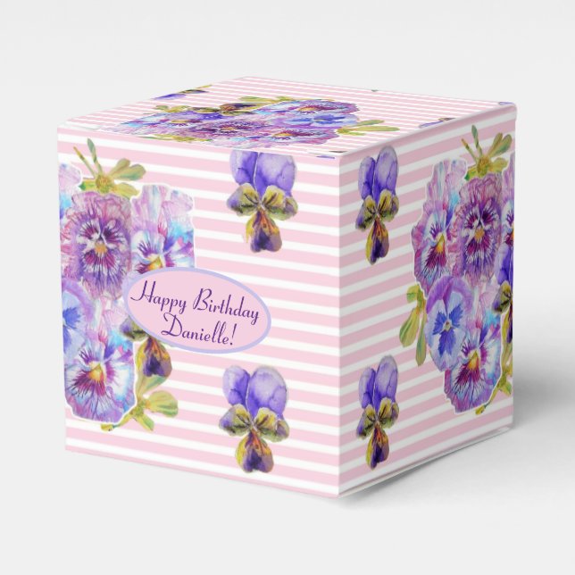 Shabby Pink Rose Floral Tea Party Purple Favor Favor Boxes (Front Side)