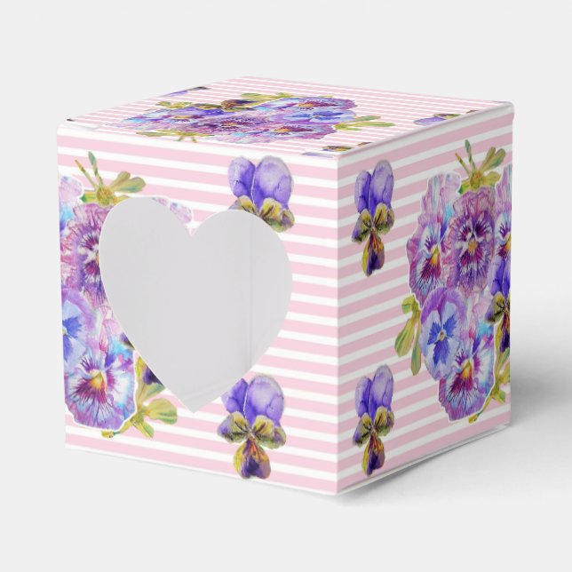 Shabby Pink Rose Floral Tea Party Purple Favour Bo Favor Boxes (Front Side)