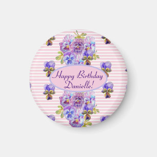 Shabby Pink Rose Floral Tea Party Purple Magnet