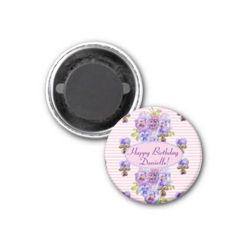 Shabby Pink Rose Floral Tea Party Purple Magnet