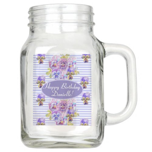 Shabby Pink Rose Floral Tea Party Purple Mason Jar