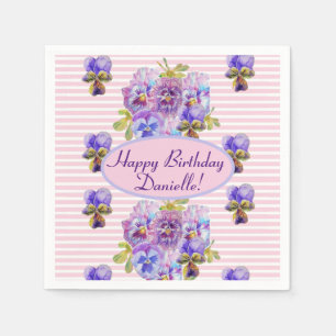 Shabby Pink Rose Floral Tea Party Purple Paper Pla Napkins