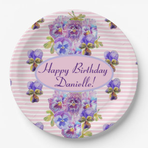 Shabby Pink Rose Floral Tea Party Purple Paper Pla Plates