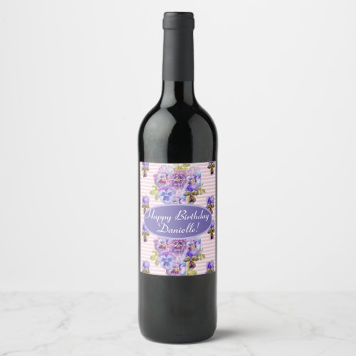 Shabby Pink Rose Floral Tea Party Purple Wine Labe Wine Label