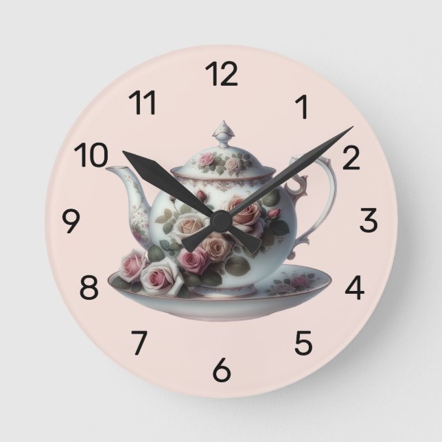 Shabby Pink Rose Vines Floral Bridal Tea Shower  Round Clock (Front)