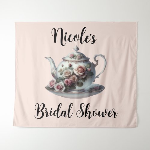 Shabby Pink Rose Vines Floral Bridal Tea Shower  Tapestry