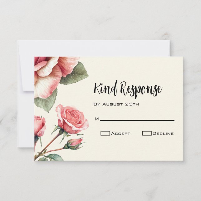 Shabby Pink Rose Wedding RSVP Card (Front)