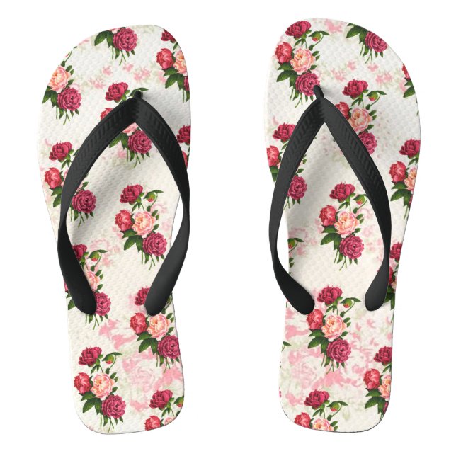 Shabby Pink Roses Flip Flops (Footbed)