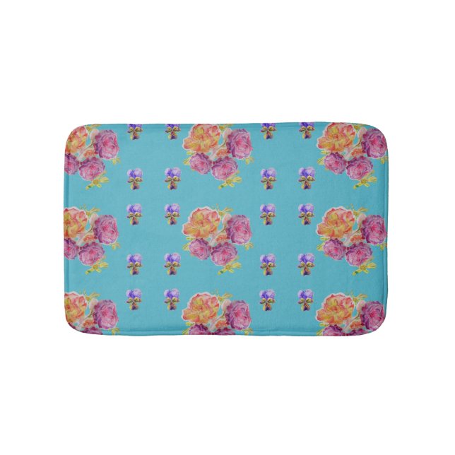 Shabby Pink Roses rose floral flowers Bath Mat (Front)