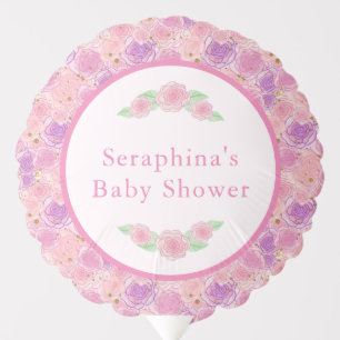 Shabby Pink Roses Tea Party Baby Shower Balloon