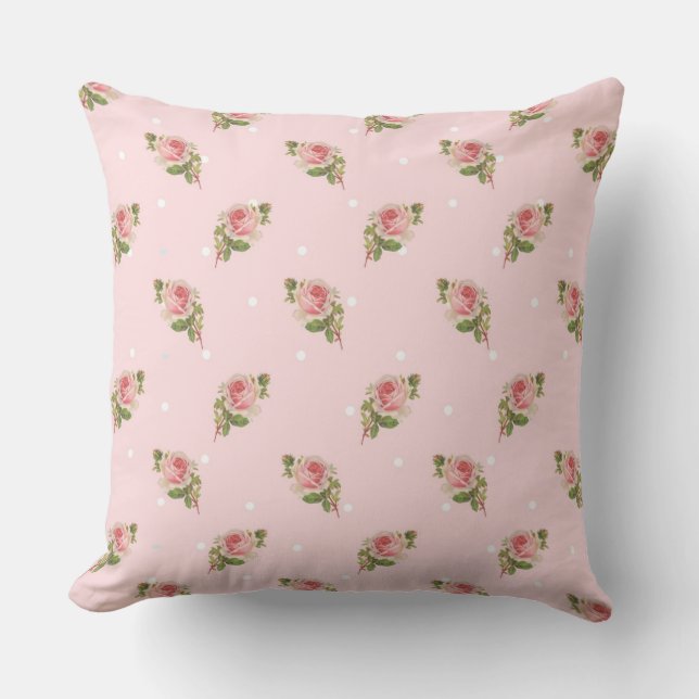 Shabby pink roses throw pillow (Front)