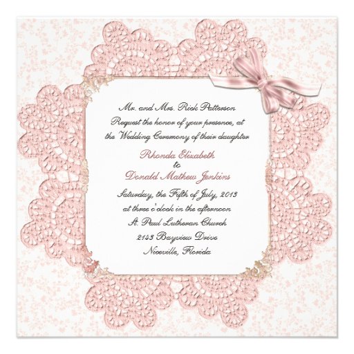 Shabby Pink Victorian Style Wedding Invitation 5.25