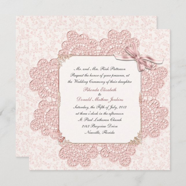 Shabby Pink Victorian Style Wedding Invitation (Front/Back)