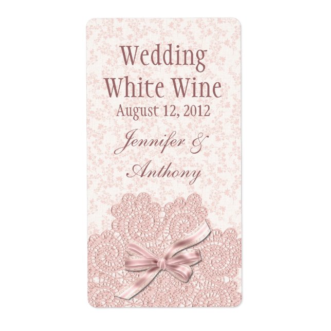 Shabby Pink Victorian Wedding Mini Wine Label (Front)