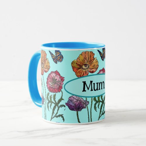  Shabby Poppy Red Purple on Aqua Mom Mothers Day Mug