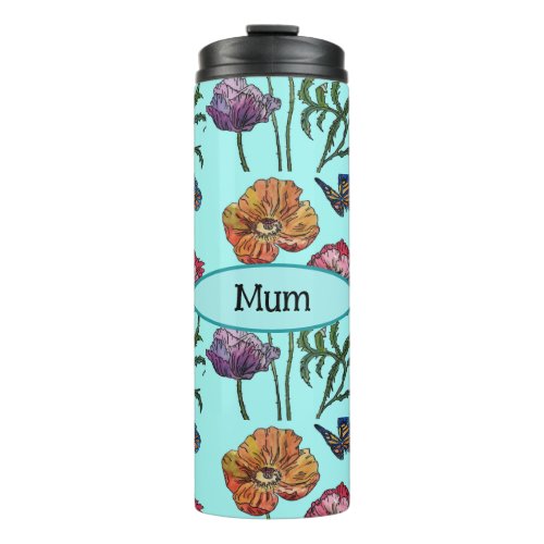  Shabby Poppy Red Purple on Aqua Mom Mothers Day Thermal Tumbler