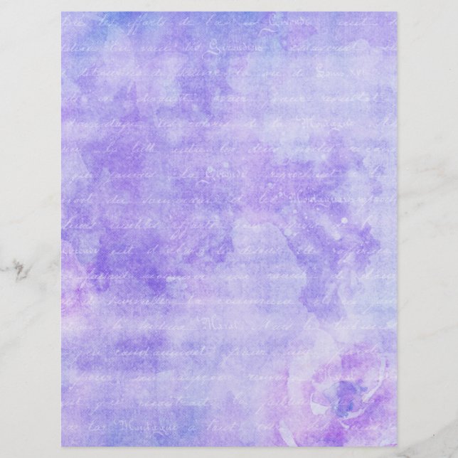 Shabby Purple Floral Scrapbook Paper (Front)