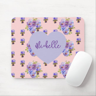 Shabby Purple Pansy floral Pink Dot Mouse Mat Pad
