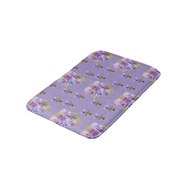 Shabby Purple Pansy Violet floral flowers Bath Mat (Angled)