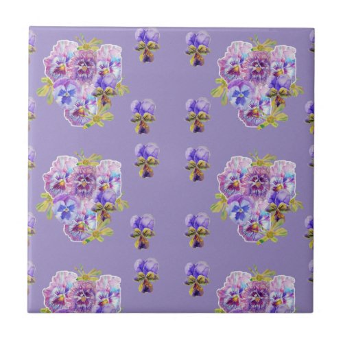 Shabby Purple Pansy violets floral Ceramic Tile