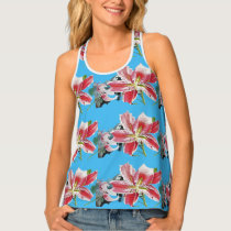 Shabby Red Lily Floral Flowers Ladies Top Singlet