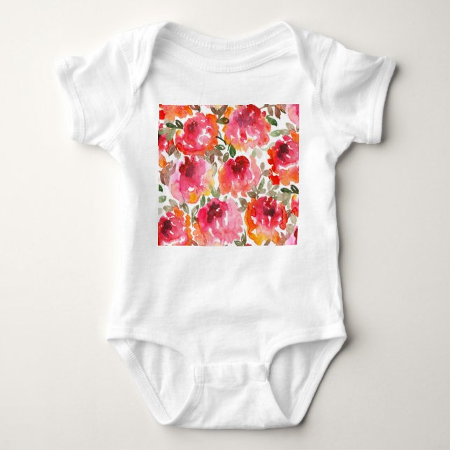 Shabby red roses, seamless pattern. baby bodysuit (Front)