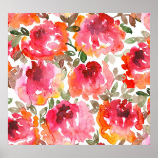 Shabby red roses, seamless pattern. poster
