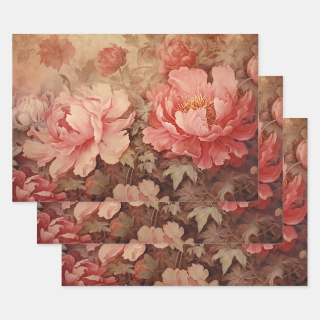SHABBY ROMANTIC ROSE PEONY DECORATIVE PAPER SET (Set)