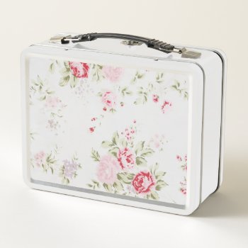 Shabby Rose Floral Metal Lunch Box by KraftyKays at Zazzle