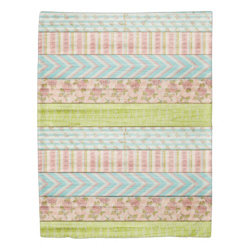 Shabby Rose Pastel Pattern on Rustic Wood Cottage Duvet Cover