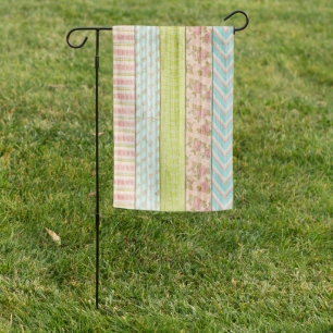 Shabby Rose Pastel Pattern on Rustic Wood Cottage Garden Flag