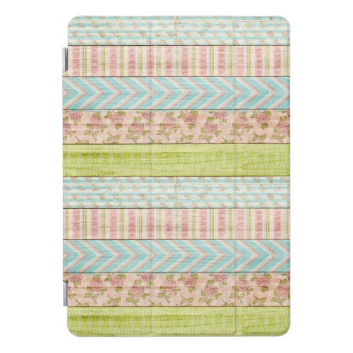 Shabby Rose Pastel Pattern on Rustic Wood Cottage iPad Pro Cover