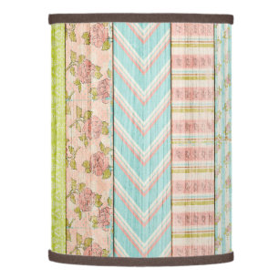 Shabby Rose Pastel Pattern on Rustic Wood Cottage Lamp Shade