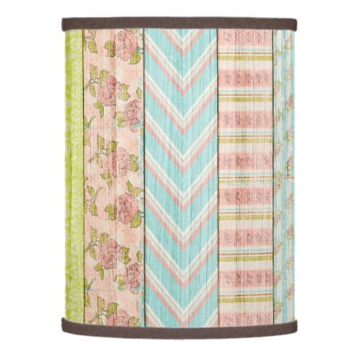 Shabby Rose Pastel Pattern on Rustic Wood Cottage Lamp Shade