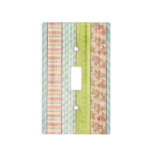 Shabby Rose Pastel Pattern on Rustic Wood Cottage Light Switch Cover