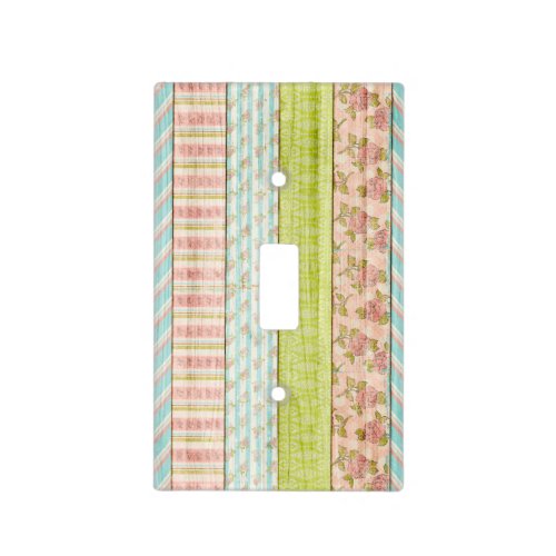Shabby Rose Pastel Pattern on Rustic Wood Cottage Light Switch Cover