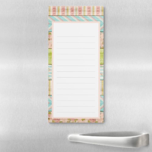 Shabby Rose Pastel Pattern on Rustic Wood Cottage Magnetic Notepad