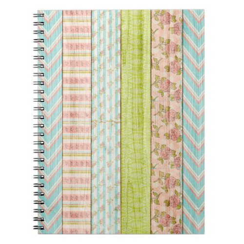 Shabby Rose Pastel Pattern on Rustic Wood Cottage Notebook