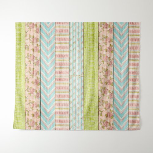 Shabby Rose Pastel Pattern on Rustic Wood Cottage Tapestry