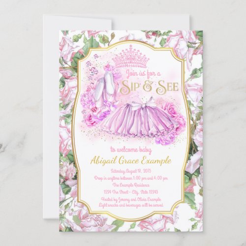 Shabby Rose Tutu Princess Sip and See Invitations