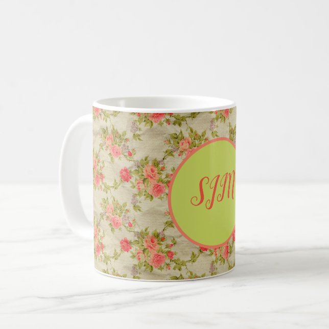 Shabby Roses Monogram Coffee Mug (Front Left)
