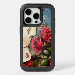 Shabby Roses on Distressed Torn Paper w/Monogram iPhone 15 Pro Case