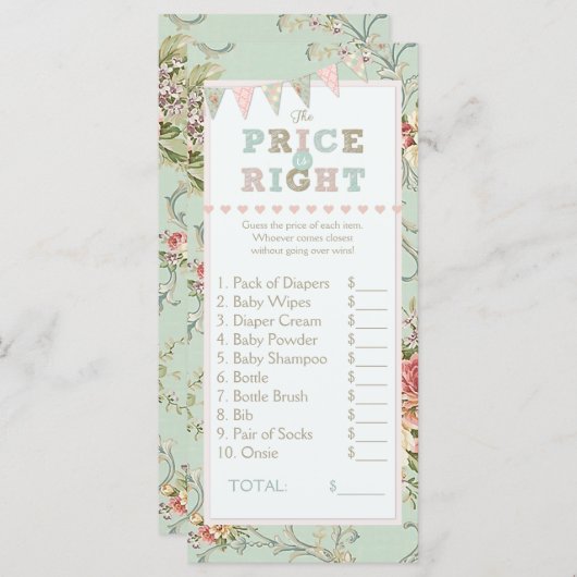 Shabby Rustic Chic Price Right Baby Shower Game (Front/Back)