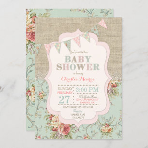 Shabby Rustic Country Chic Floral Lace Burlap Invitation