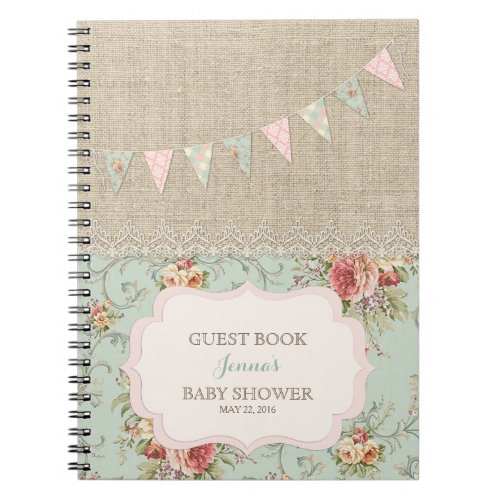 Shabby Rustic Country Chic Floral Lace Burlap Notebook