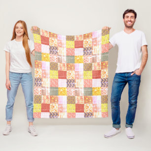 Shabby Rustic Vintage Patchwork Quilt Pattern Fleece Blanket