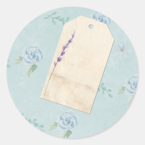 Shabby Scrapbook Embellishment Blue Floral Classic Round Sticker