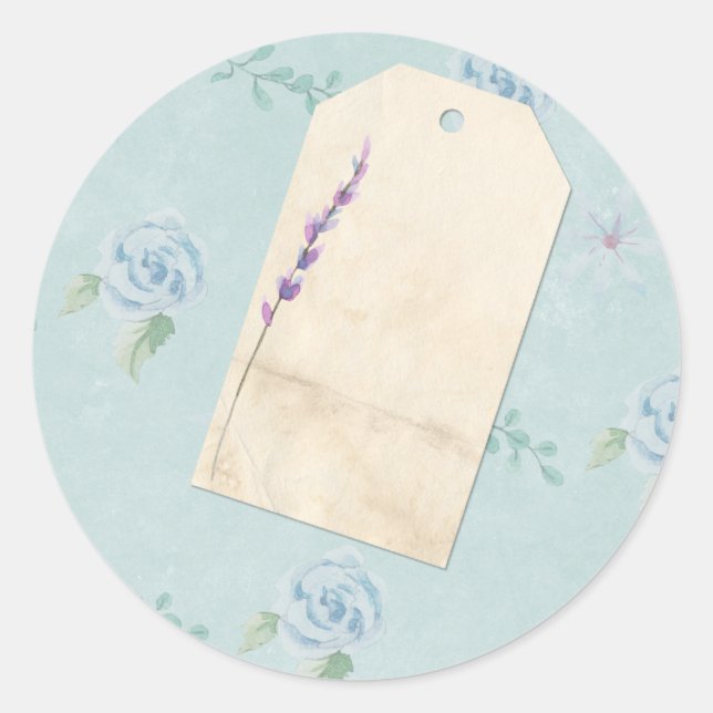 Shabby Scrapbook Embellishment Blue Floral Classic Round Sticker (Front)