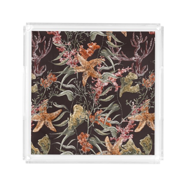 Shabby Sea Life Pattern Acrylic Tray (Front)