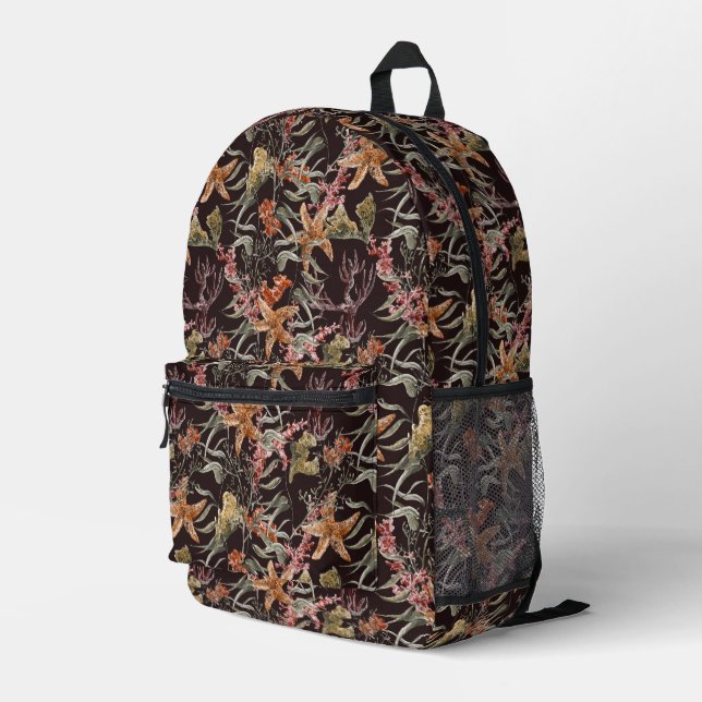 Shabby Sea Life Pattern Printed Backpack (Back Corner Right)